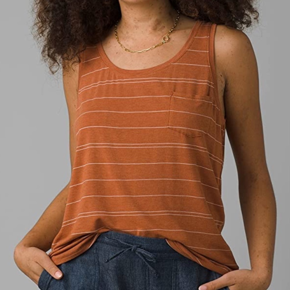 Prana Foundation Scoop Neck Tank Copper Heather Stripe size small